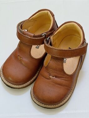 Angulus Tan Leather Mary Jane Kids Shoes